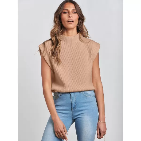 imageANRABESS Womens Mock Neck Sleeveless Sweater Vest Casual Solid Cap Sleeve Knit Pullover Tank Tops 2024 Spring ClothesKhaki