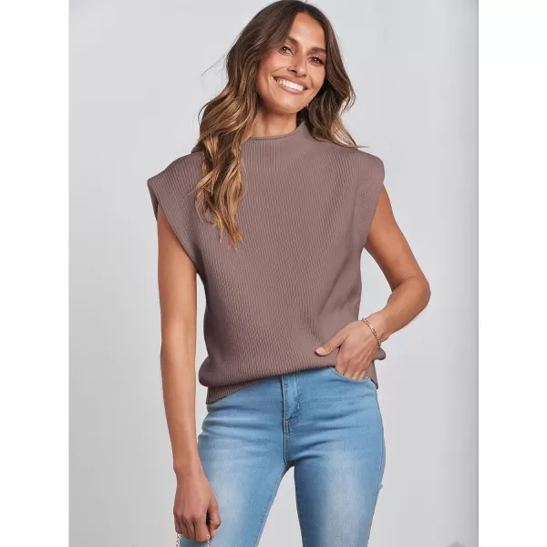 imageANRABESS Womens Mock Neck Sleeveless Sweater Vest Casual Solid Cap Sleeve Knit Pullover Tank Tops 2024 Spring ClothesNutmeg