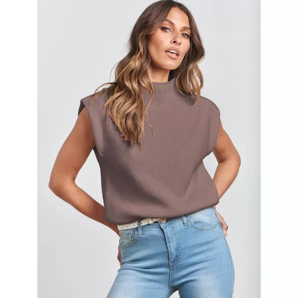 imageANRABESS Womens Mock Neck Sleeveless Sweater Vest Casual Solid Cap Sleeve Knit Pullover Tank Tops 2024 Spring ClothesNutmeg