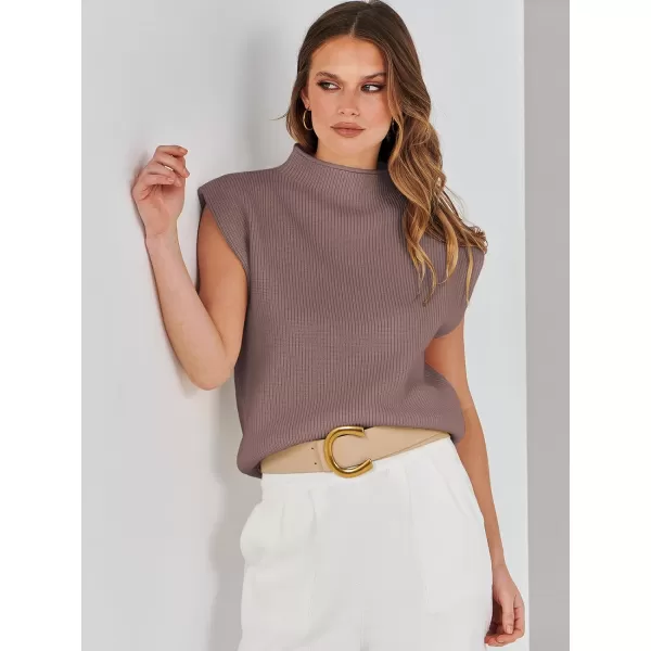 imageANRABESS Womens Mock Neck Sleeveless Sweater Vest Casual Solid Cap Sleeve Knit Pullover Tank Tops 2024 Spring ClothesNutmeg