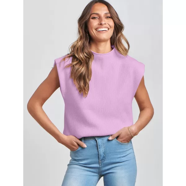 imageANRABESS Womens Mock Neck Sleeveless Sweater Vest Casual Solid Cap Sleeve Knit Pullover Tank Tops 2024 Spring ClothesPurple