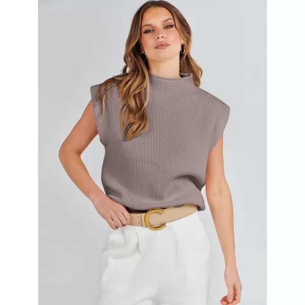 imageANRABESS Womens Mock Neck Sleeveless Sweater Vest Casual Solid Cap Sleeve Knit Pullover Tank Tops 2024 Spring ClothesRedapricot