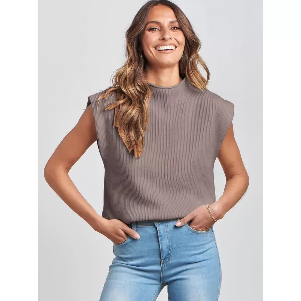 imageANRABESS Womens Mock Neck Sleeveless Sweater Vest Casual Solid Cap Sleeve Knit Pullover Tank Tops 2024 Spring ClothesRedapricot