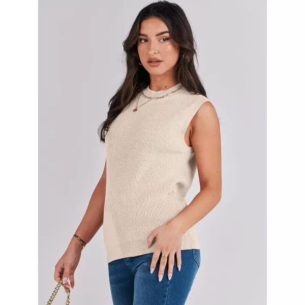 imageANRABESS Womens Mock Neck Sleeveless Tank Tops Casual 2024 Spring Summer Trendy Knit Pullover Sweater VestApricot