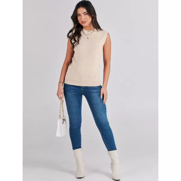 imageANRABESS Womens Mock Neck Sleeveless Tank Tops Casual 2024 Spring Summer Trendy Knit Pullover Sweater VestApricot