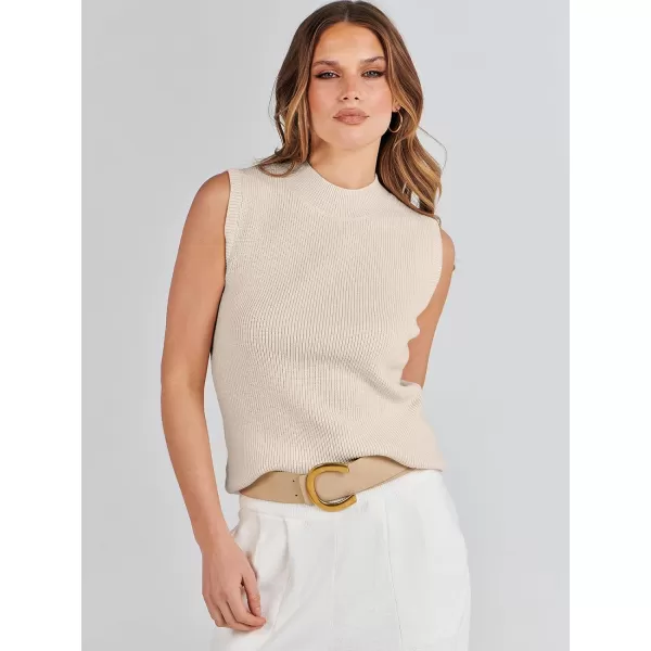 imageANRABESS Womens Mock Neck Sleeveless Tank Tops Casual 2024 Spring Summer Trendy Knit Pullover Sweater VestApricot