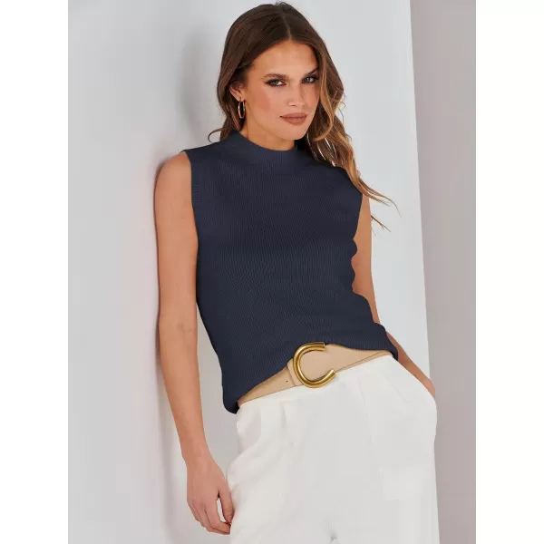 imageANRABESS Womens Mock Neck Sleeveless Tank Tops Casual 2024 Spring Summer Trendy Knit Pullover Sweater VestNavy Blue