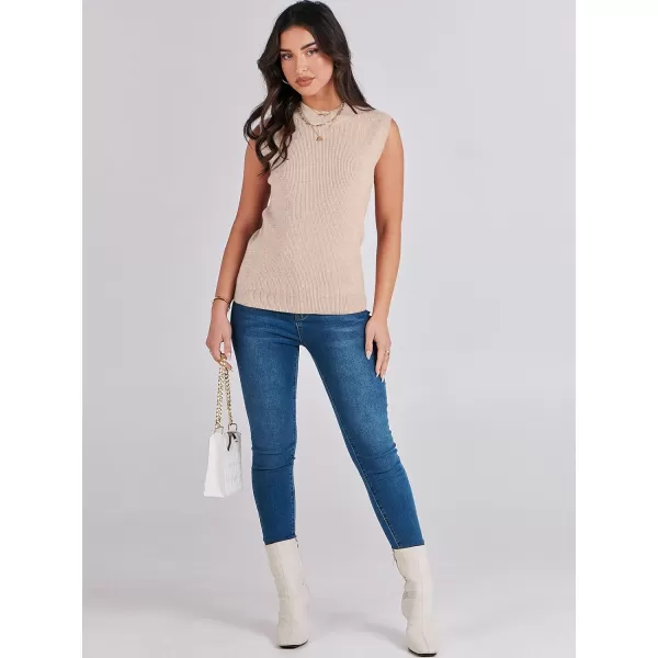 imageANRABESS Womens Mock Neck Sleeveless Tank Tops Casual 2024 Spring Summer Trendy Knit Pullover Sweater VestRed Apricot