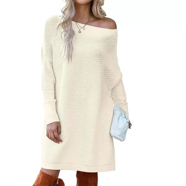 imageANRABESS Womens Off Shoulder Boat Neck Long Batwing Sleeve Casual Loose Oversized Pullover Tunic SweatersApricot