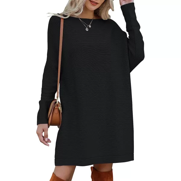 imageANRABESS Womens Off Shoulder Boat Neck Long Batwing Sleeve Casual Loose Oversized Pullover Tunic SweatersBlack