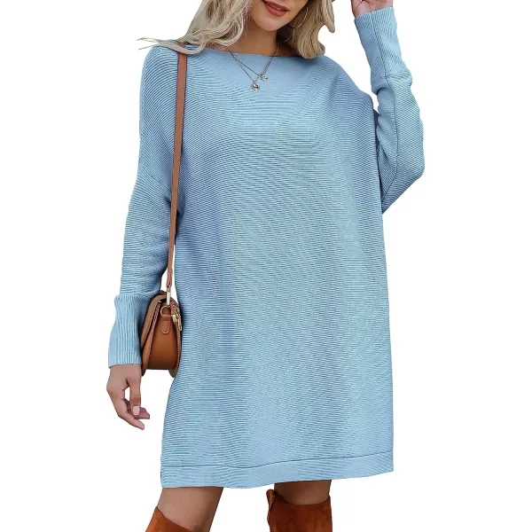 imageANRABESS Womens Off Shoulder Boat Neck Long Batwing Sleeve Casual Loose Oversized Pullover Tunic SweatersBlue