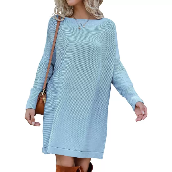 imageANRABESS Womens Off Shoulder Boat Neck Long Batwing Sleeve Casual Loose Oversized Pullover Tunic SweatersBlue