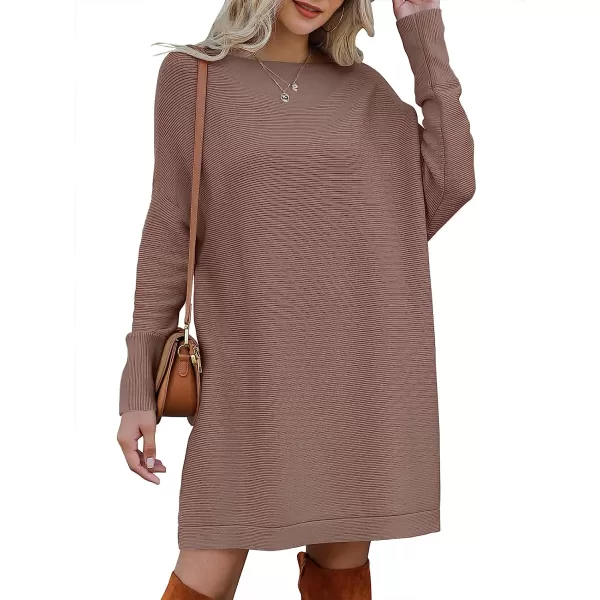 imageANRABESS Womens Off Shoulder Boat Neck Long Batwing Sleeve Casual Loose Oversized Pullover Tunic SweatersBrown