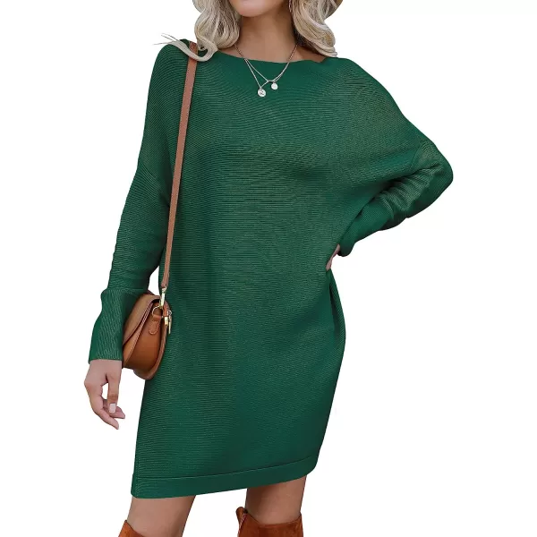imageANRABESS Womens Off Shoulder Boat Neck Long Batwing Sleeve Casual Loose Oversized Pullover Tunic SweatersDark Green