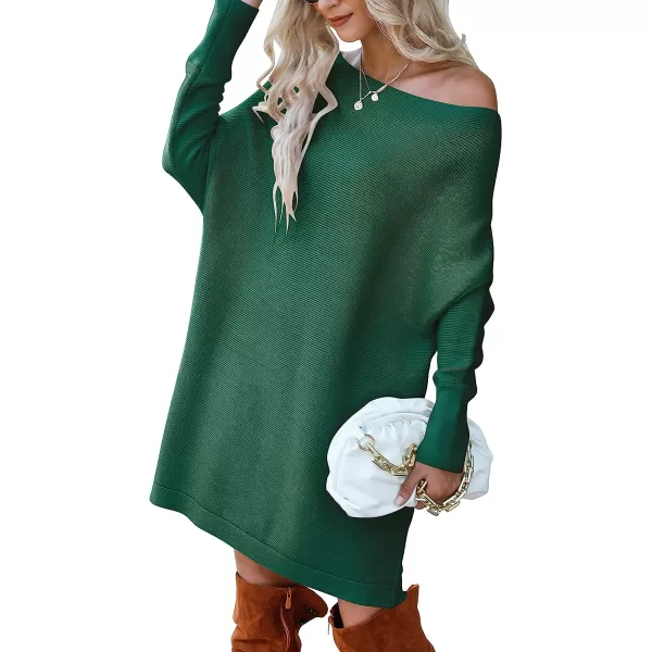 imageANRABESS Womens Off Shoulder Boat Neck Long Batwing Sleeve Casual Loose Oversized Pullover Tunic SweatersDark Green