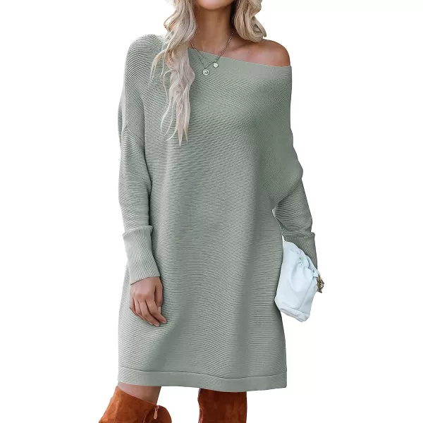 imageANRABESS Womens Off Shoulder Boat Neck Long Batwing Sleeve Casual Loose Oversized Pullover Tunic SweatersGray