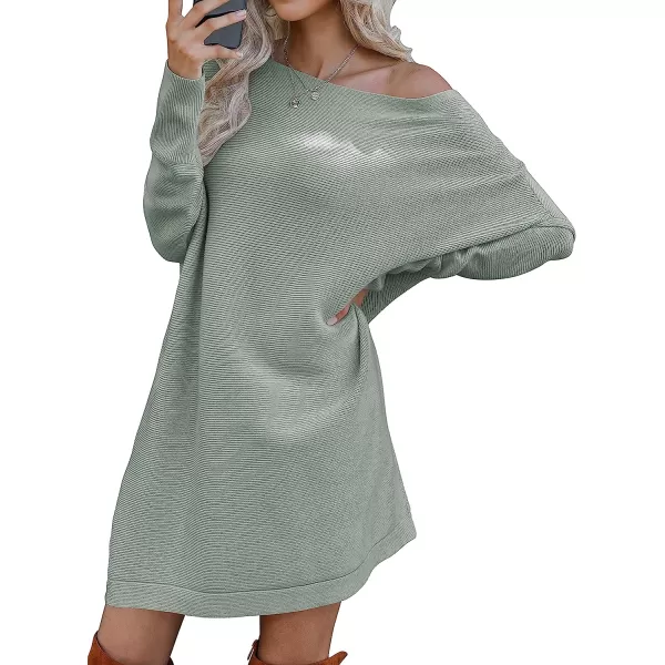 imageANRABESS Womens Off Shoulder Boat Neck Long Batwing Sleeve Casual Loose Oversized Pullover Tunic SweatersGray