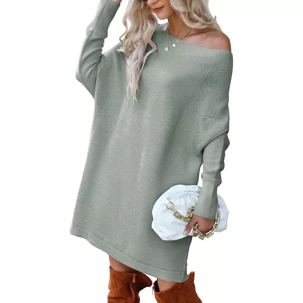 imageANRABESS Womens Off Shoulder Boat Neck Long Batwing Sleeve Casual Loose Oversized Pullover Tunic SweatersGray
