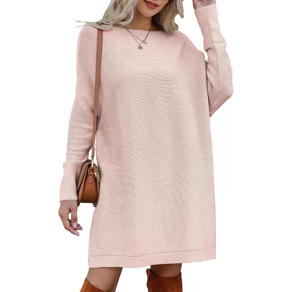 imageANRABESS Womens Off Shoulder Boat Neck Long Batwing Sleeve Casual Loose Oversized Pullover Tunic SweatersPink