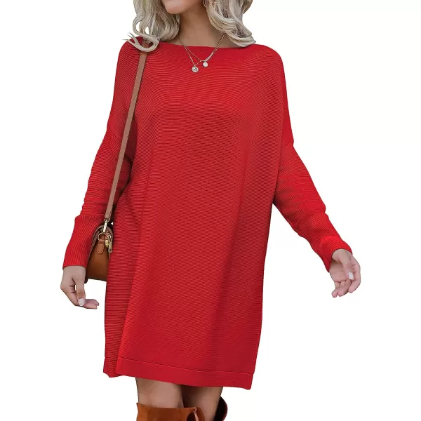 imageANRABESS Womens Off Shoulder Boat Neck Long Batwing Sleeve Casual Loose Oversized Pullover Tunic SweatersRed