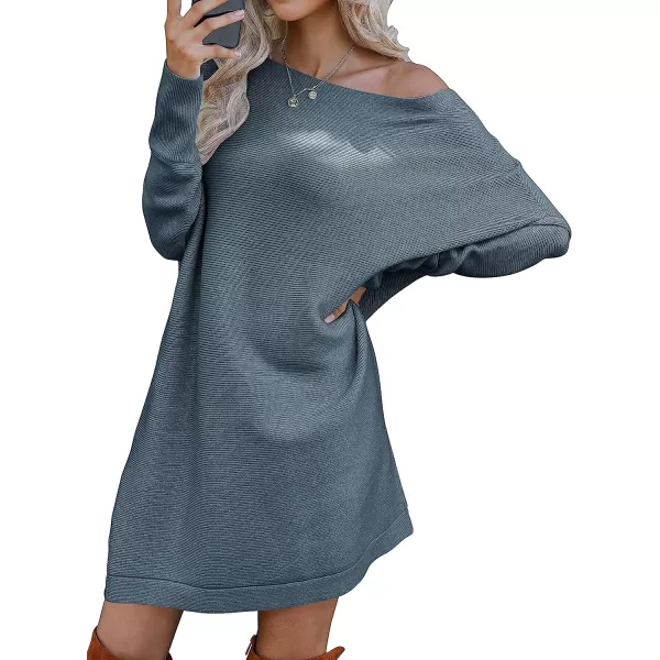 imageANRABESS Womens Off Shoulder Boat Neck Long Batwing Sleeve Casual Loose Oversized Pullover Tunic SweatersTeal