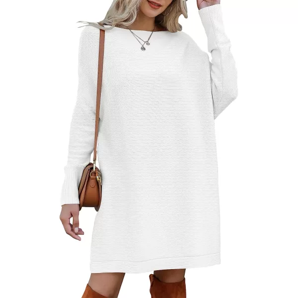 imageANRABESS Womens Off Shoulder Boat Neck Long Batwing Sleeve Casual Loose Oversized Pullover Tunic SweatersWhite