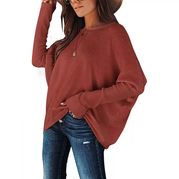 imageANRABESS Womens Off Shoulder Long Batwing Sleeve Oversized Pullover High Low Dolman Sweater Knit Loose Jumper Tunics Tops01 Rust