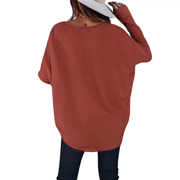 imageANRABESS Womens Off Shoulder Long Batwing Sleeve Oversized Pullover High Low Dolman Sweater Knit Loose Jumper Tunics Tops01 Rust