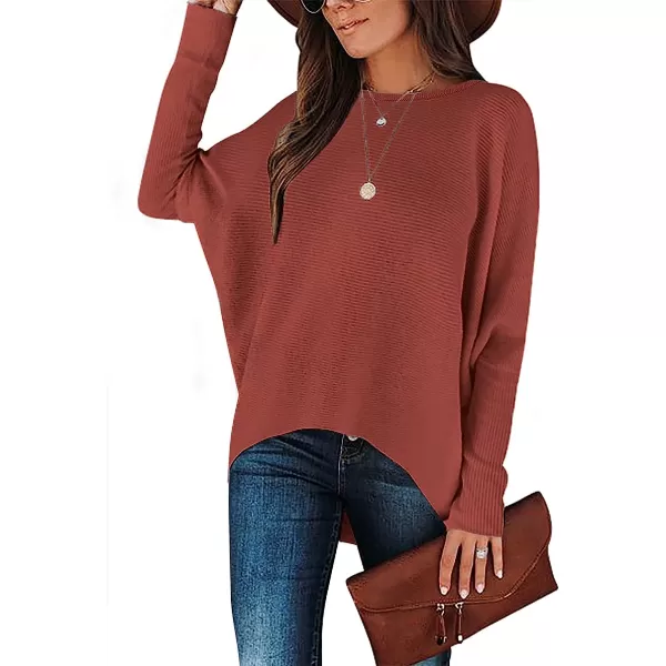 imageANRABESS Womens Off Shoulder Long Batwing Sleeve Oversized Pullover High Low Dolman Sweater Knit Loose Jumper Tunics Tops01 Rust