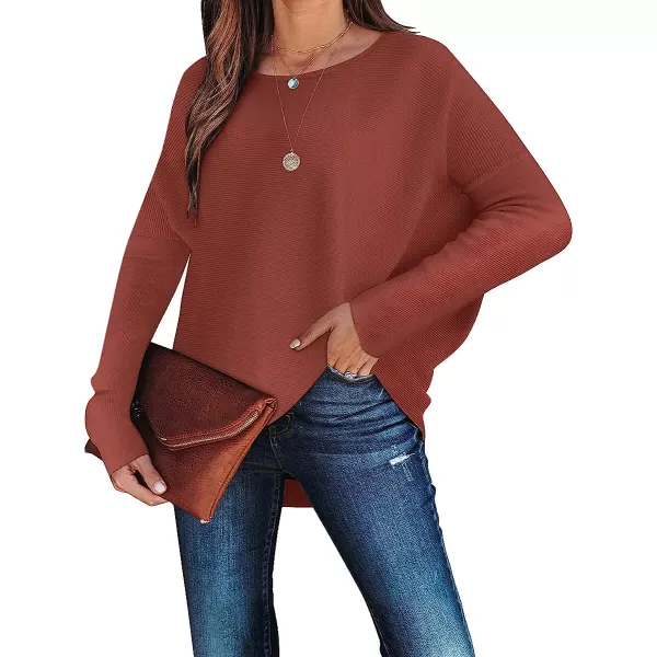 imageANRABESS Womens Off Shoulder Long Batwing Sleeve Oversized Pullover High Low Dolman Sweater Knit Loose Jumper Tunics Tops01 Rust