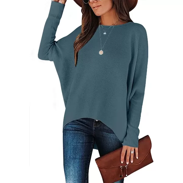 imageANRABESS Womens Off Shoulder Long Batwing Sleeve Oversized Pullover High Low Dolman Sweater Knit Loose Jumper Tunics Tops02 Blue