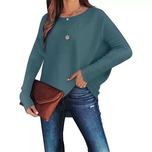 imageANRABESS Womens Off Shoulder Long Batwing Sleeve Oversized Pullover High Low Dolman Sweater Knit Loose Jumper Tunics Tops02 Blue