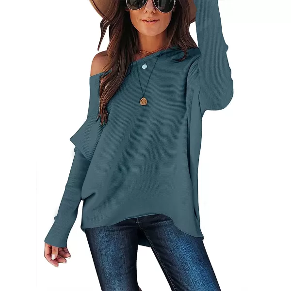 imageANRABESS Womens Off Shoulder Long Batwing Sleeve Oversized Pullover High Low Dolman Sweater Knit Loose Jumper Tunics Tops02 Blue