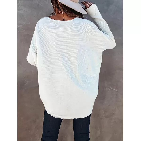 imageANRABESS Womens Off Shoulder Long Batwing Sleeve Oversized Pullover High Low Dolman Sweater Knit Loose Jumper Tunics Tops02 White