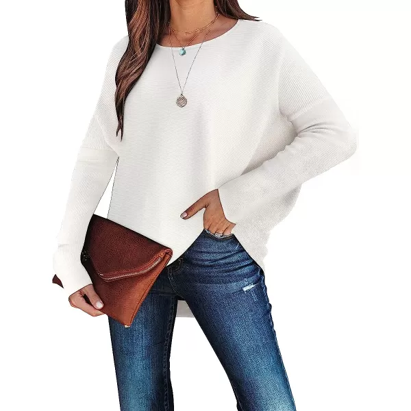imageANRABESS Womens Off Shoulder Long Batwing Sleeve Oversized Pullover High Low Dolman Sweater Knit Loose Jumper Tunics Tops02 White