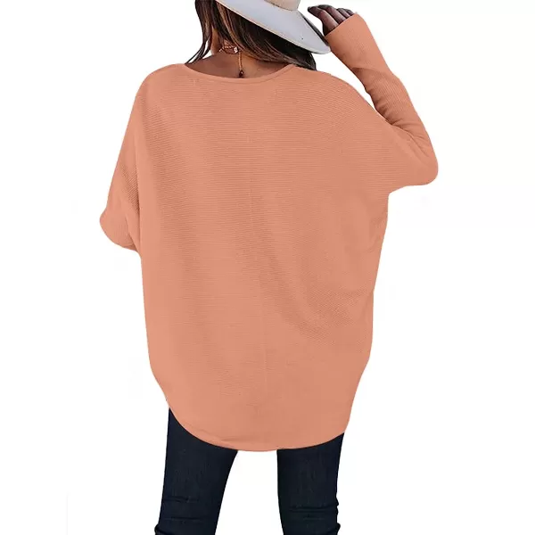 imageANRABESS Womens Off Shoulder Long Batwing Sleeve Oversized Pullover High Low Dolman Sweater Knit Loose Jumper Tunics Tops09 Carmine