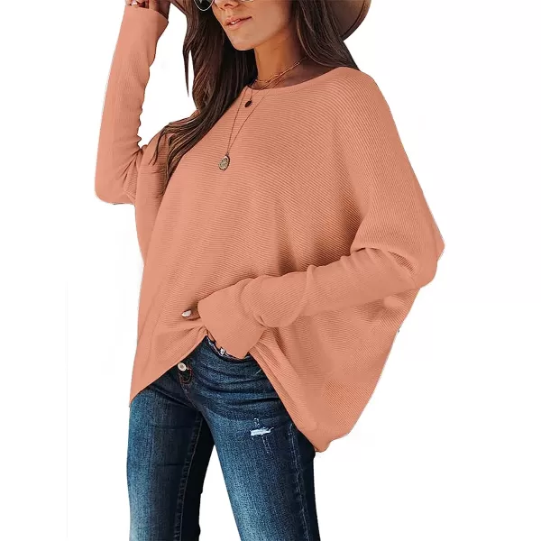 imageANRABESS Womens Off Shoulder Long Batwing Sleeve Oversized Pullover High Low Dolman Sweater Knit Loose Jumper Tunics Tops09 Carmine
