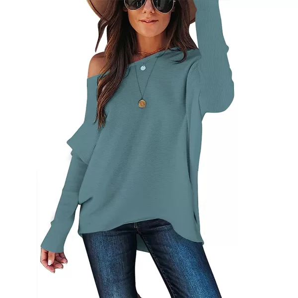 imageANRABESS Womens Off Shoulder Long Batwing Sleeve Oversized Pullover High Low Dolman Sweater Knit Loose Jumper Tunics Tops10 Blue