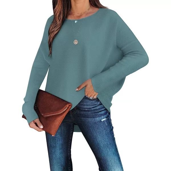 imageANRABESS Womens Off Shoulder Long Batwing Sleeve Oversized Pullover High Low Dolman Sweater Knit Loose Jumper Tunics Tops10 Blue