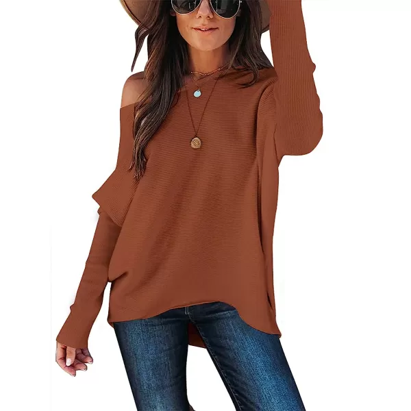 imageANRABESS Womens Off Shoulder Long Batwing Sleeve Oversized Pullover High Low Dolman Sweater Knit Loose Jumper Tunics Tops10 Caramel