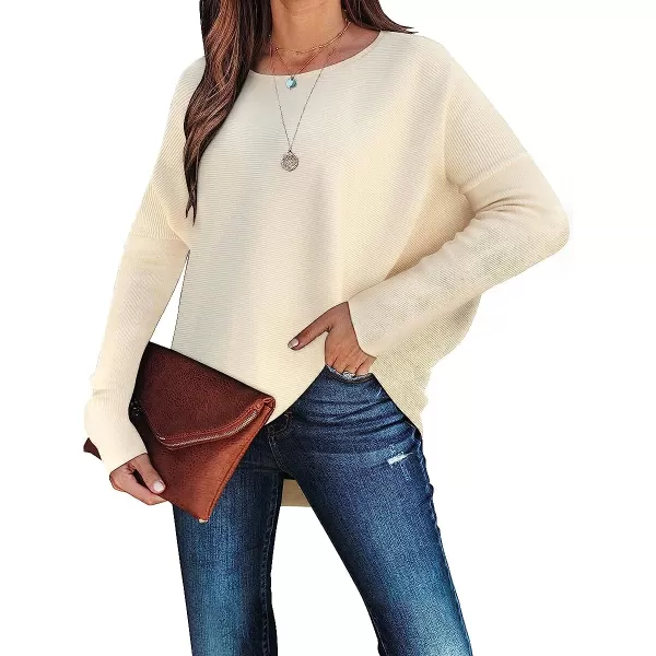 imageANRABESS Womens Off Shoulder Long Batwing Sleeve Oversized Pullover High Low Dolman Sweater Knit Loose Jumper Tunics TopsApricot