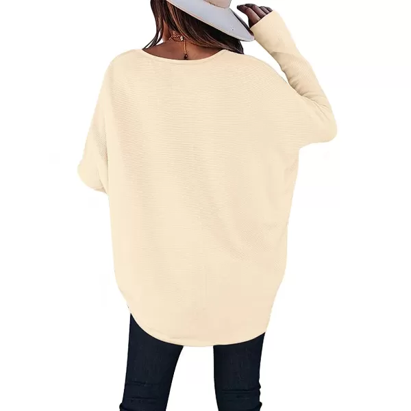 imageANRABESS Womens Off Shoulder Long Batwing Sleeve Oversized Pullover High Low Dolman Sweater Knit Loose Jumper Tunics TopsApricot