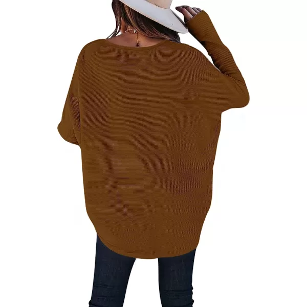 imageANRABESS Womens Off Shoulder Long Batwing Sleeve Oversized Pullover High Low Dolman Sweater Knit Loose Jumper Tunics TopsDark Coffee