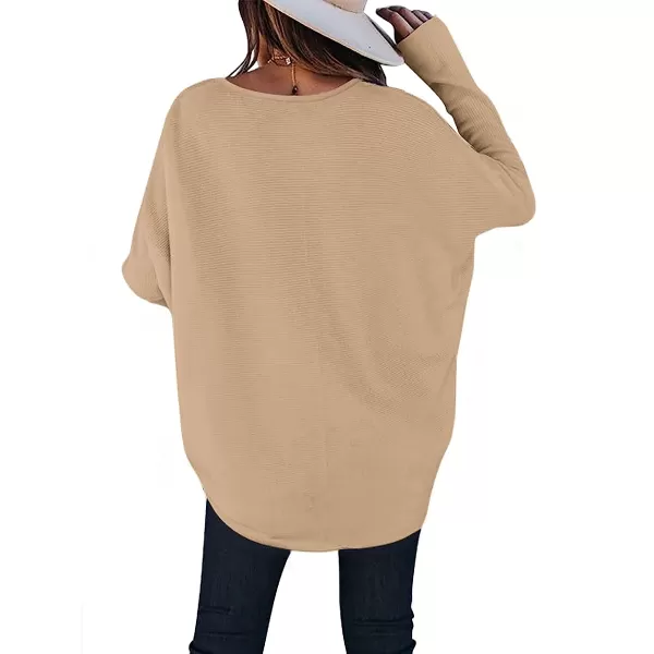 imageANRABESS Womens Off Shoulder Long Batwing Sleeve Oversized Pullover High Low Dolman Sweater Knit Loose Jumper Tunics TopsDeep Apricot