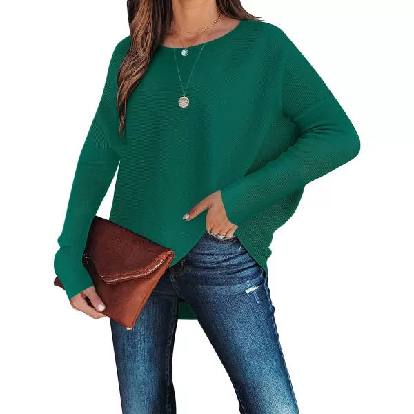 imageANRABESS Womens Off Shoulder Long Batwing Sleeve Oversized Pullover High Low Dolman Sweater Knit Loose Jumper Tunics TopsGrass