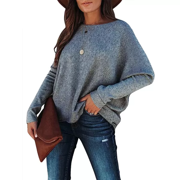imageANRABESS Womens Off Shoulder Long Batwing Sleeve Oversized Pullover High Low Dolman Sweater Knit Loose Jumper Tunics TopsGrey B