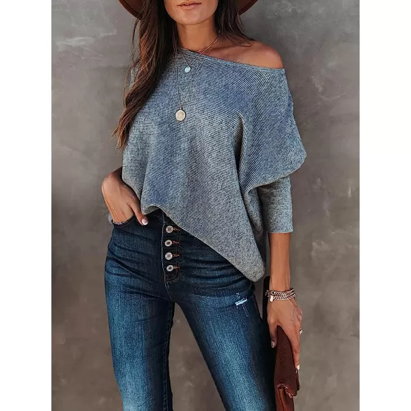 imageANRABESS Womens Off Shoulder Long Batwing Sleeve Oversized Pullover High Low Dolman Sweater Knit Loose Jumper Tunics TopsGrey B