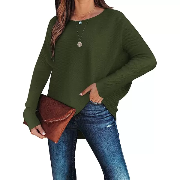imageANRABESS Womens Off Shoulder Long Batwing Sleeve Oversized Pullover High Low Dolman Sweater Knit Loose Jumper Tunics TopsLight Green