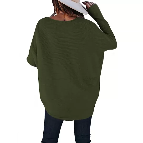 imageANRABESS Womens Off Shoulder Long Batwing Sleeve Oversized Pullover High Low Dolman Sweater Knit Loose Jumper Tunics TopsLight Green
