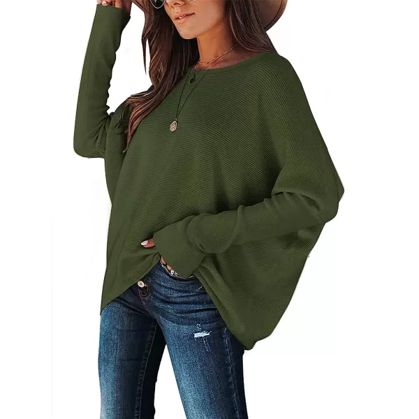 imageANRABESS Womens Off Shoulder Long Batwing Sleeve Oversized Pullover High Low Dolman Sweater Knit Loose Jumper Tunics TopsLight Green